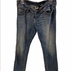 Harley Davidson Jeans Sz 8 Straight Leg Blue Ladies Stretch Pants biker hipster